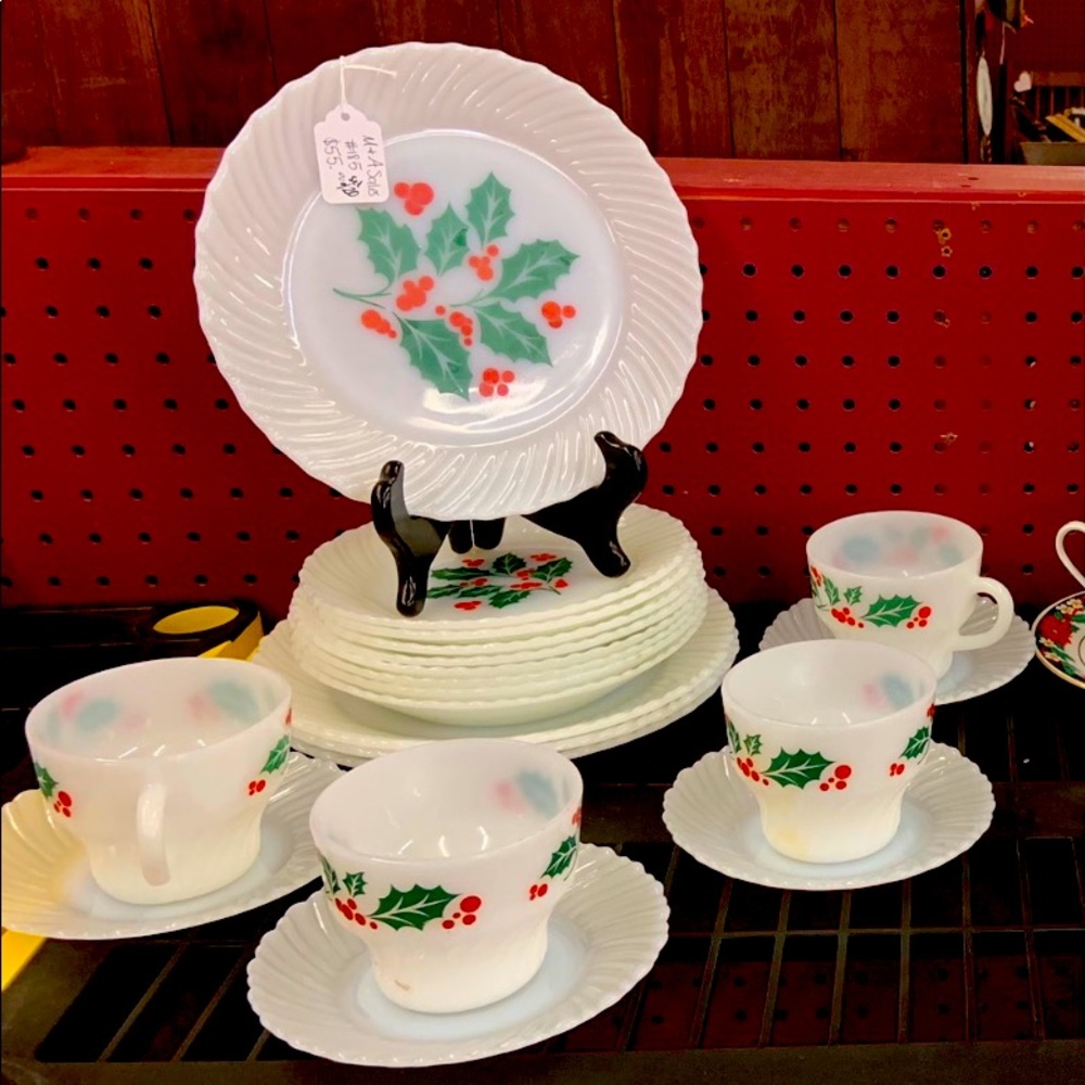Milk glass vintage Christmas dishes